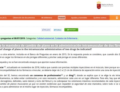 Evidencias: ¿Estaría indicada la maniobra de cambio de plano en la administración intramuscular de dos fármacos?