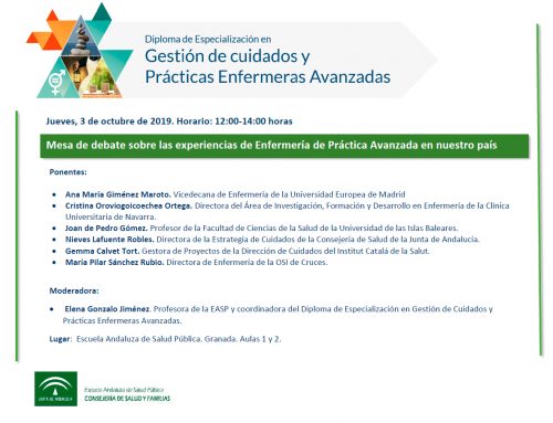 Webinar: Mesa de debate sobre las experiencias de Enfermería de Práctica Avanzada en nuestro país (3 de octubre, 12.00 h)